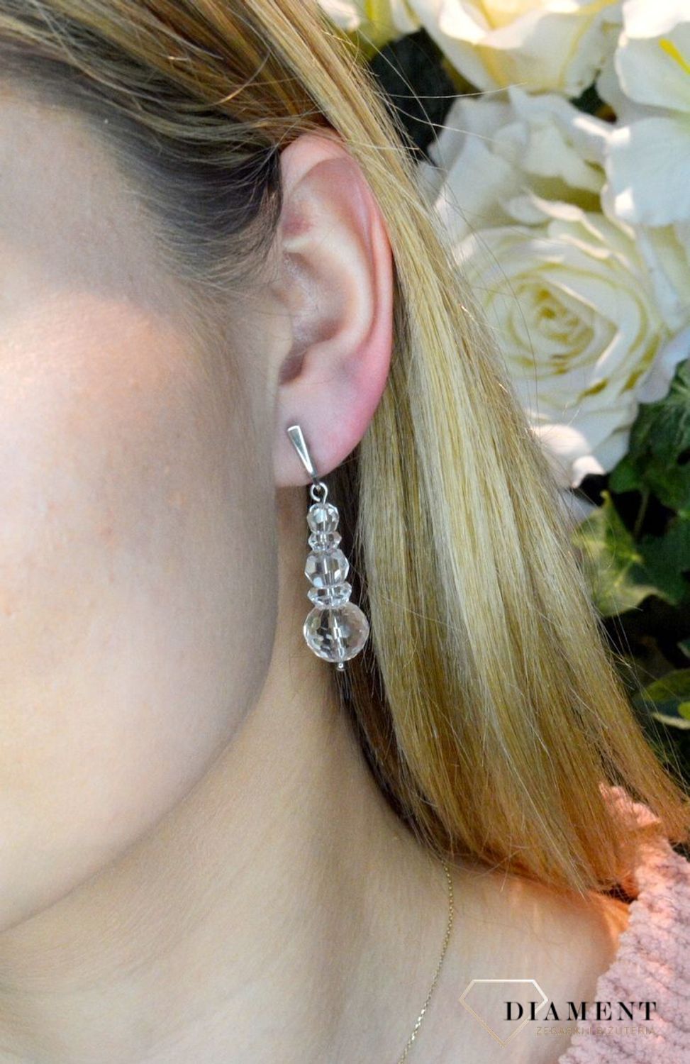 Srebrne kolczyki wiszące z kamieniem Swarovskiego KR2 559..jpg